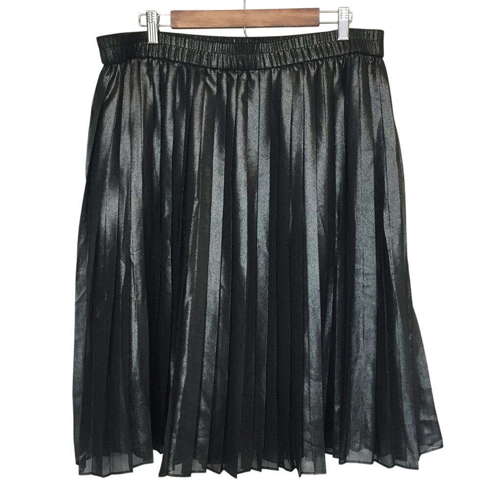 Liz Claiborne Pleated Cocktail Skirt XL Black Metallic Elastic Waist Goth Glam